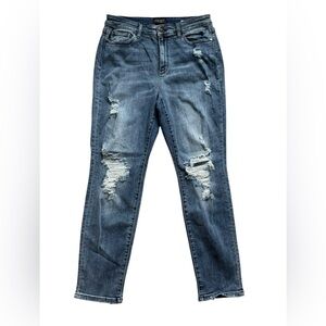 Judy Blue Distressed Boyfriend Jeans Womens 11/30 Blue High Rise Stretch Fit